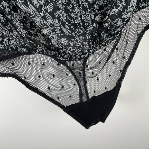 NWT Abercrombie Semi-Sheer Floral Metallic Off-Shoulder Bodysuit Black White LS - Picture 10 of 12